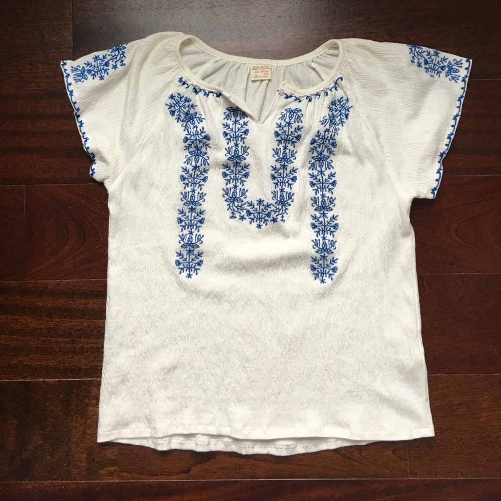 ZARA GIRLS BLUE AND WHITE EMBROIDERED TOP
